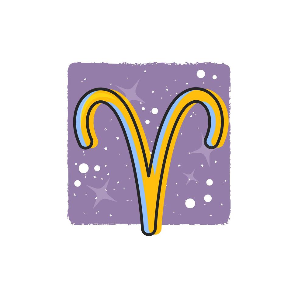 Aries - Zodiac signs. Cartoon symbol on purple background. vector