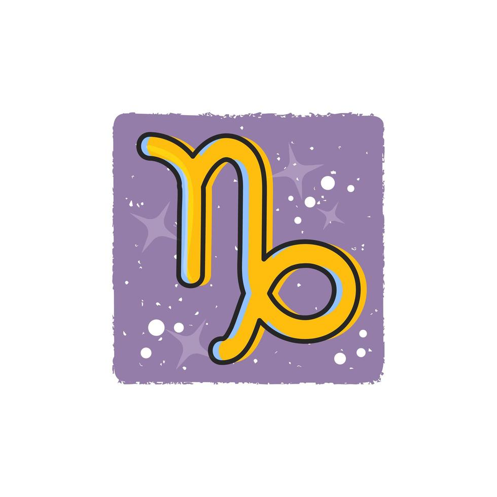 Capricorn - Zodiac signs. Yellow cartoon symbol on purple vector