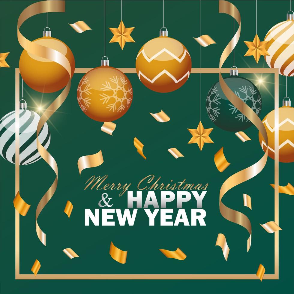 Christmas banner, Xmas green and golden balls. Christmas poster vector