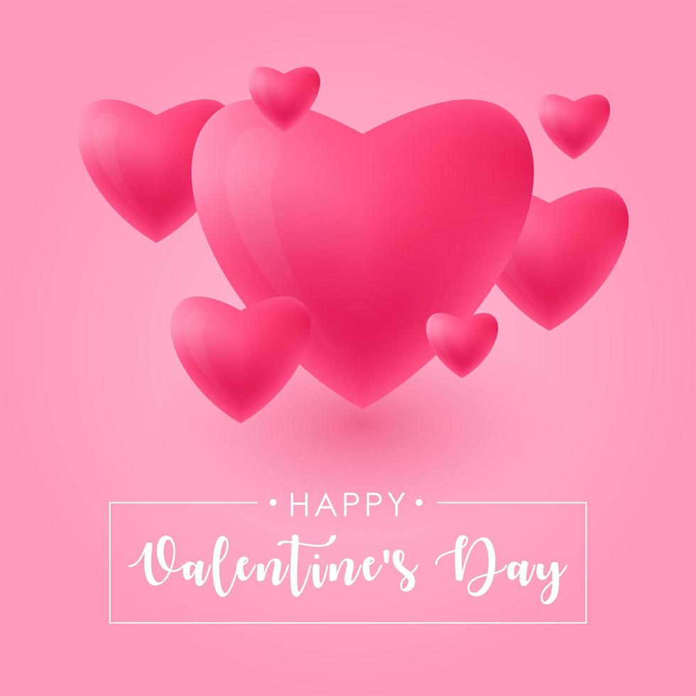 Valentines Day - vector illustration template with realistic pink hearts