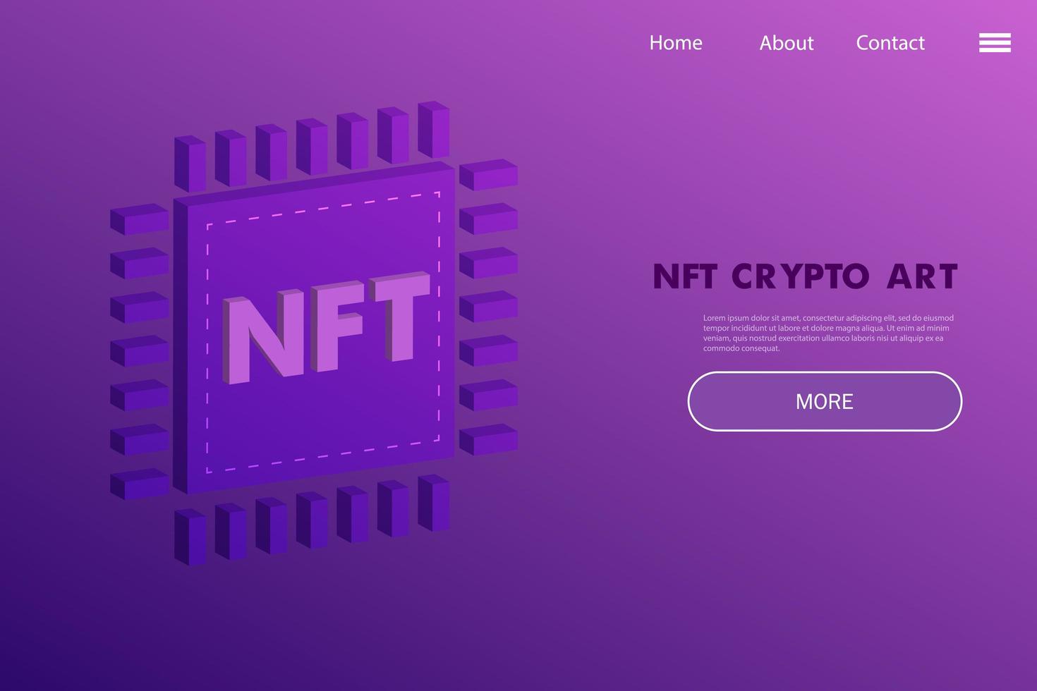 Non Fungible Token Project landing page - crypto artwork platform concept vector