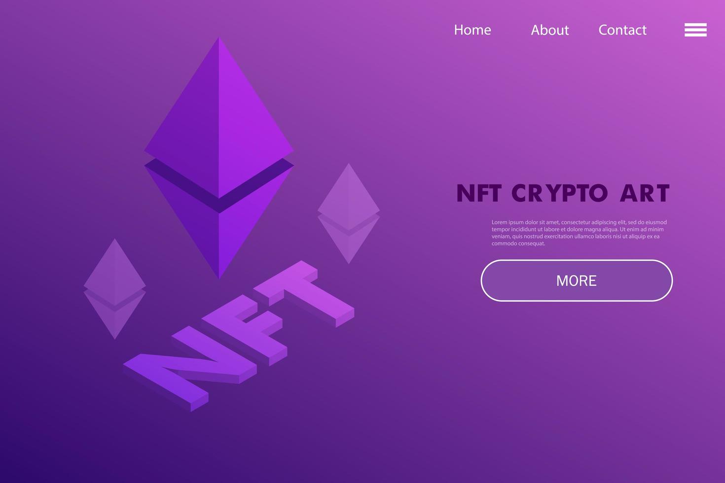 Non Fungible Token Project landing page - crypto artwork platform concept vector
