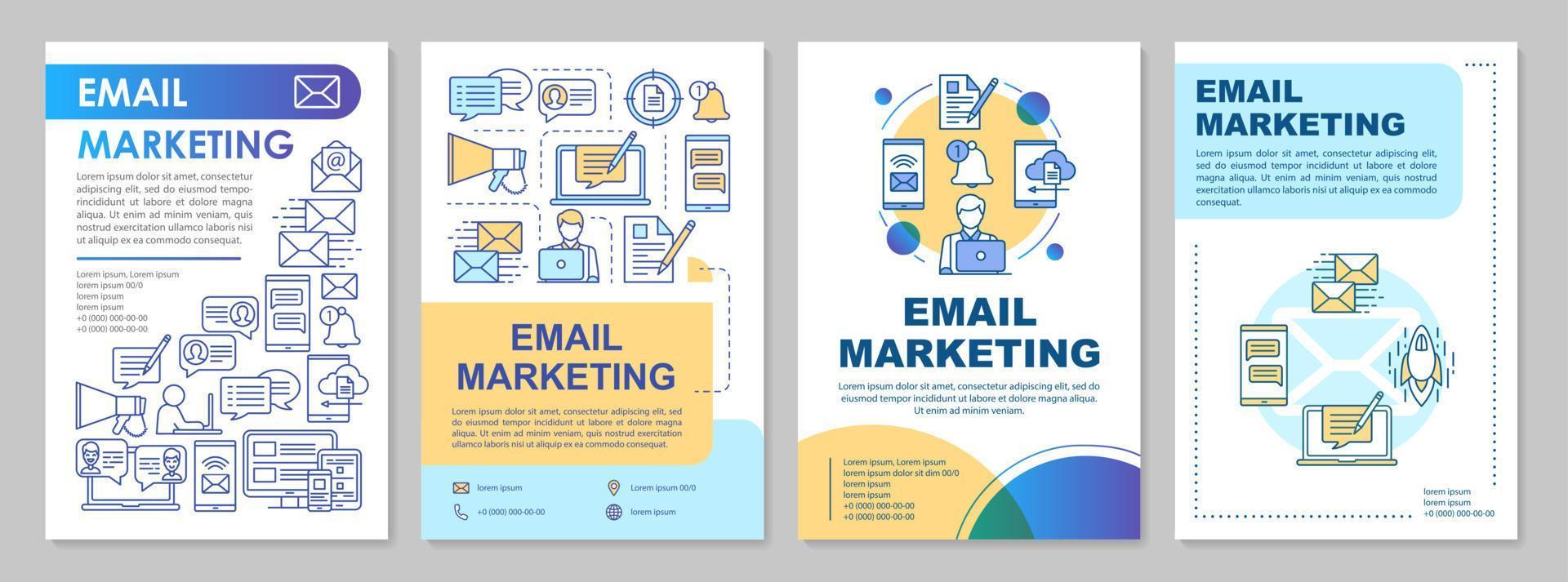 Email marketing brochure template layout. Mass mailing, ads. Flyer, booklet, leaflet print design with linear illustrations. Vector page layouts for magazines, annual reports, advertising posters