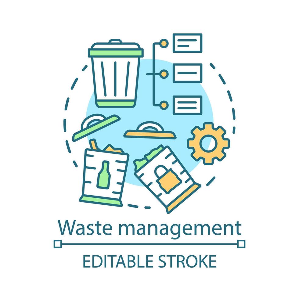 Zero waste living, waste management concept icon. Recyclable products idea thin line illustration.Trash sorting, garbage recycle, reuse. Vector isolated outline drawing. Editable stroke