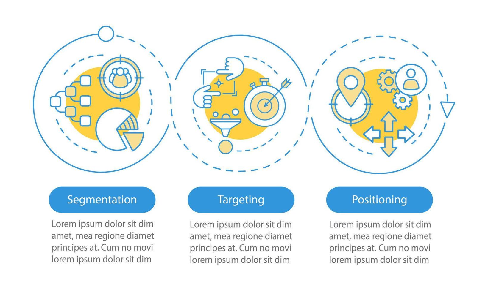 plantilla de infografía stp. elementos de diseño de presentación de negocios. estrategia de mercado visualización de datos con 3 pasos y opciones. gráfico de línea de tiempo del proceso. diseño de flujo de trabajo con iconos lineales vector