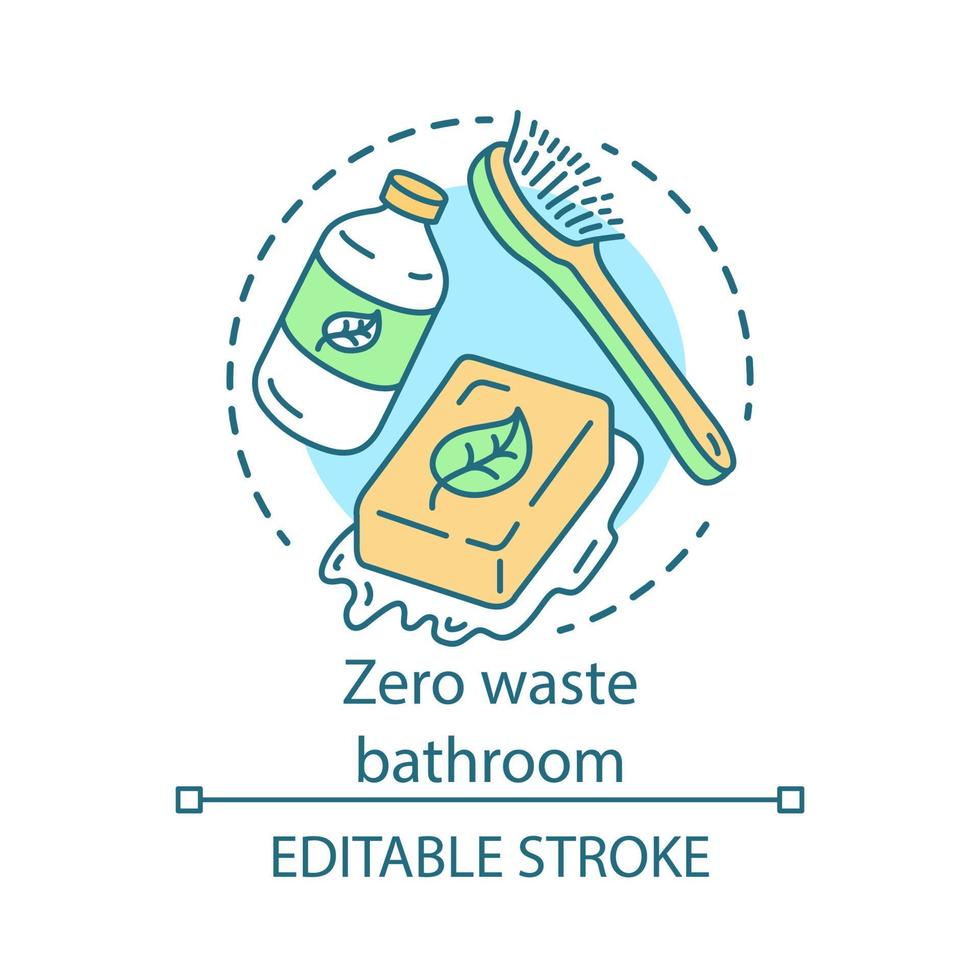 Zero waste bathroom concept icon. Ecoskincare cosmetics and eco, friendly products idea thin line illustration. Green lifestyle, waste management. Vector isolated outline drawing. Editable stroke