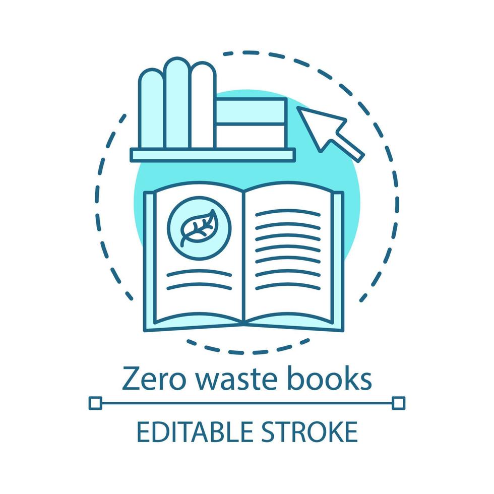 Zero waste books and literarure concept icon. Environmental issues and eco, friendly education idea, ecology learning thin line illustration. Vector isolated outline drawing. Editable stroke