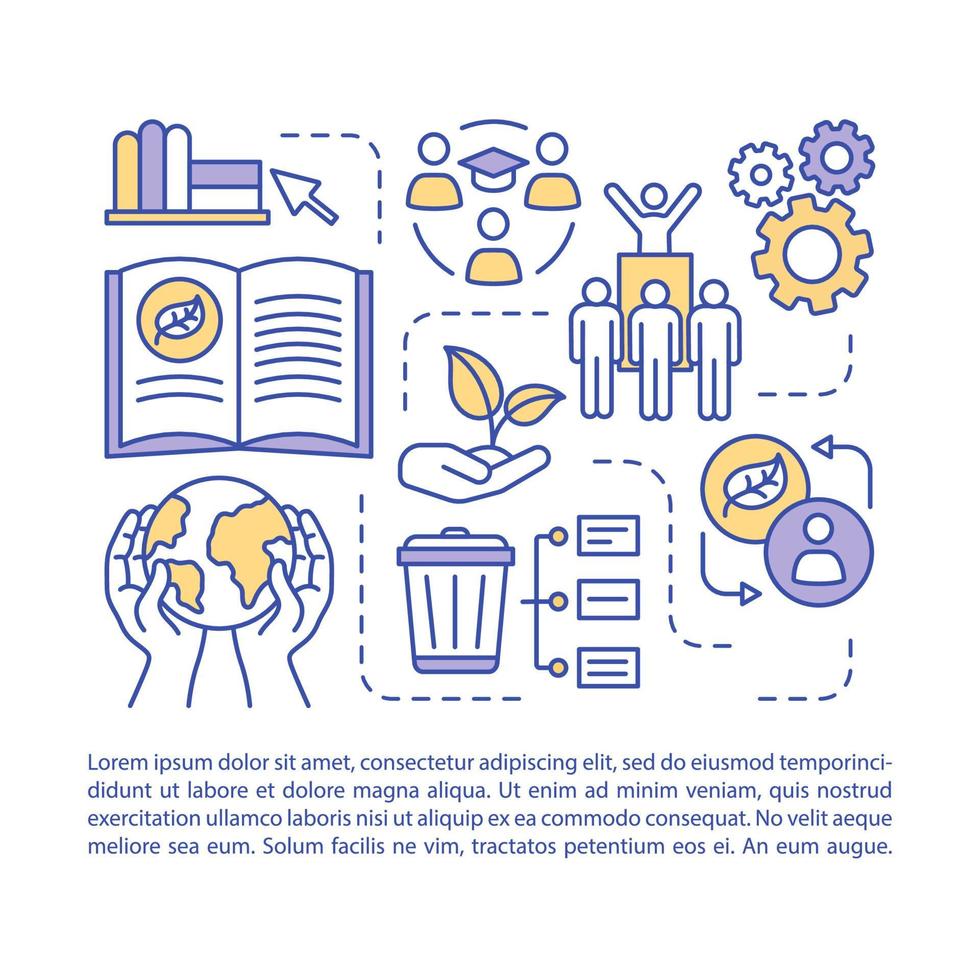 Zero waste education, article page vector template. Brochure, magazine, booklet design element with linear icons and text boxes. Waste management. Print design. Concept illustrations with text space