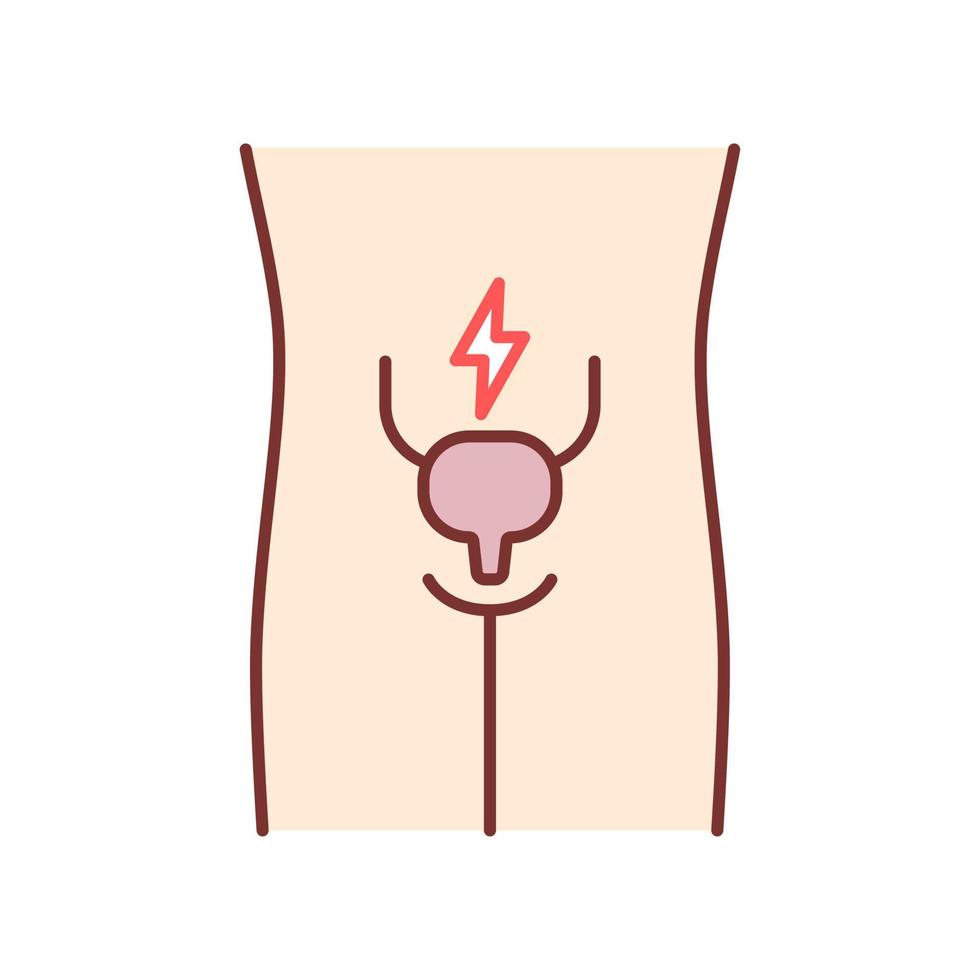 Ill urinary bladder color icon. Sore human organ. Cystitis. People disease. Unhealthy urinary system. Sick internal body part. Aching urinary tract. Isolated vector illustration