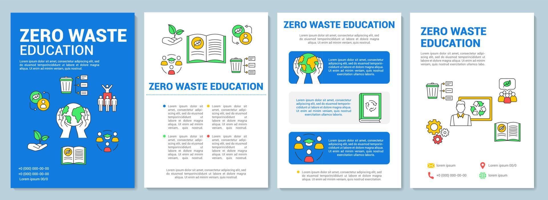 diseño de plantilla de folleto de educación de cero residuos. volante escolar ecológico, diseño de impresión de folletos con ilustraciones lineales. diseños de páginas vectoriales para revistas, informes anuales, carteles publicitarios vector