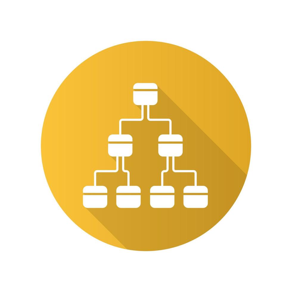 diagrama de árbol diseño plano icono de glifo de sombra larga. sistema jerárquico. diagrama de enlace de nodo. representación visual de las relaciones. estructura de árbol. secuencia y presentación. ilustración de silueta vectorial vector