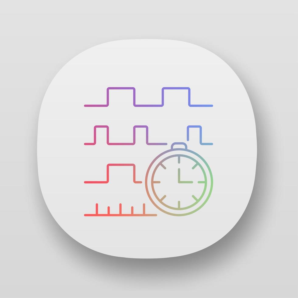Timing diagram app icon. Signals set in time domain. Process chart. Timing relationships description. Digital science. UI UX user interface. Web or mobile applications. Vector isolated illustrations