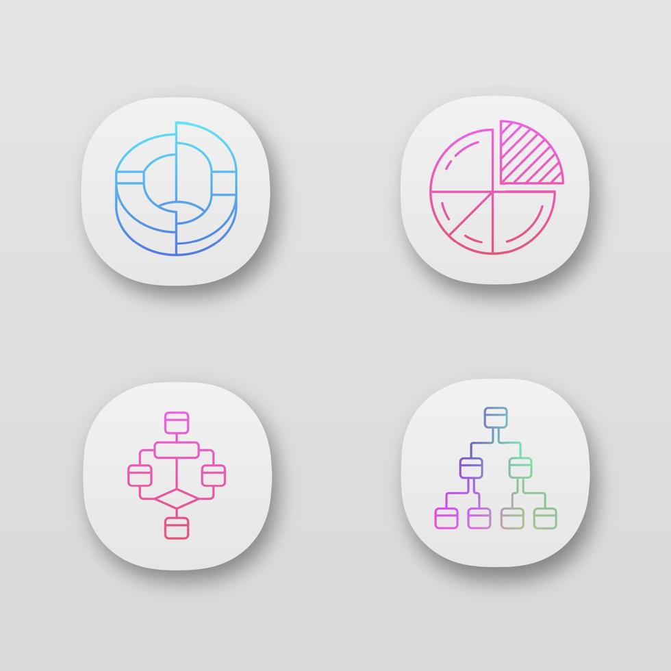 conjunto de iconos de aplicaciones de diagramas. planificación, flujo de procesos. datos estadisticos. interfaz de usuario ui ux. aplicaciones web o móviles. interfaz de usuario ui ux. aplicaciones web o móviles. Ilustraciones de vectores aislados