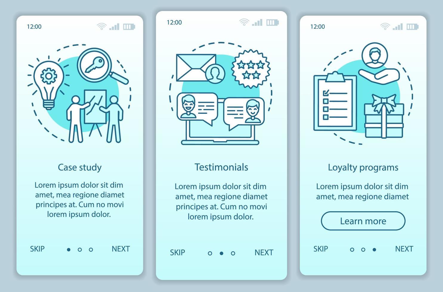 Decision making content turquoise onboarding mobile app page screen vector template. Customer attraction walkthrough website steps with linear illustrations. UX, UI, GUI smartphone interface concept