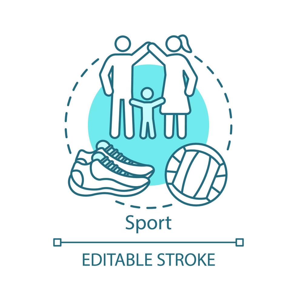 Sport concept icon. Family time together idea thin line illustration. Community gym space. Local park visiting. Play soccer, basketball, softball. Vector isolated outline drawing. Editable stroke