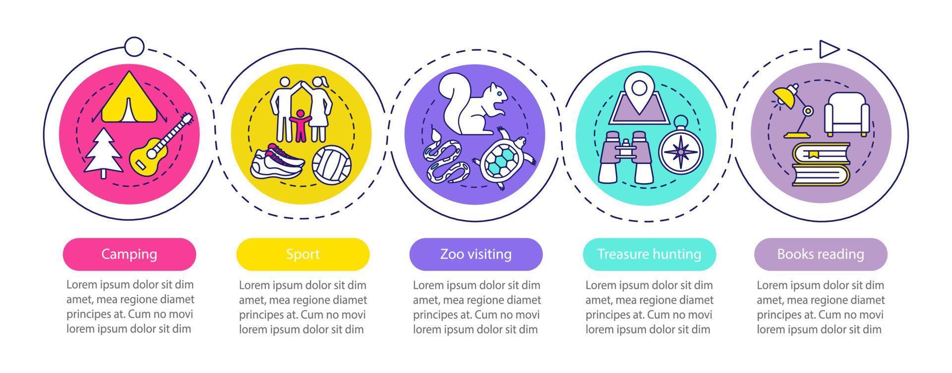 Family time together vector infographic template. Sport. Business presentation design element. Data visualization with five steps and options. Process timeline chart. Workflow layout with linear icons