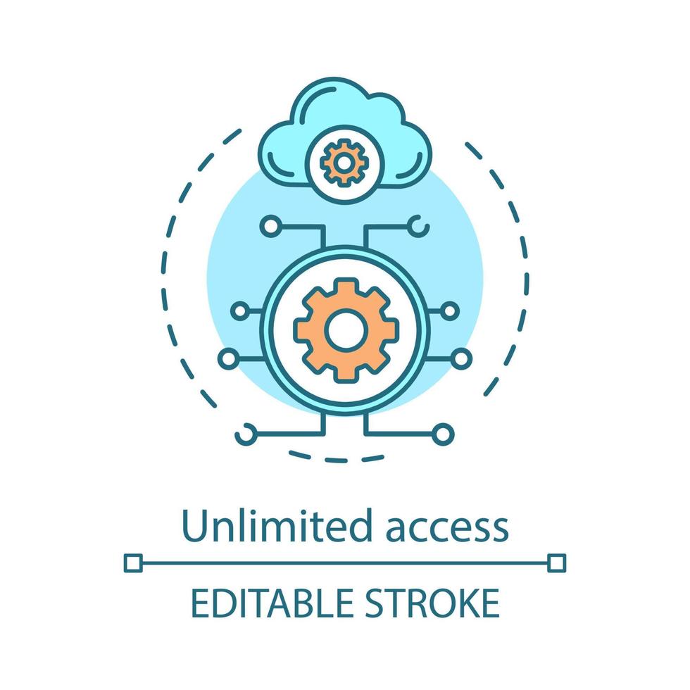 Unlimited access advantage concept icon. Cloud storage. Data transfer. Digital technology. Online business process idea thin line illustration. Vector isolated outline drawing. Editable stroke