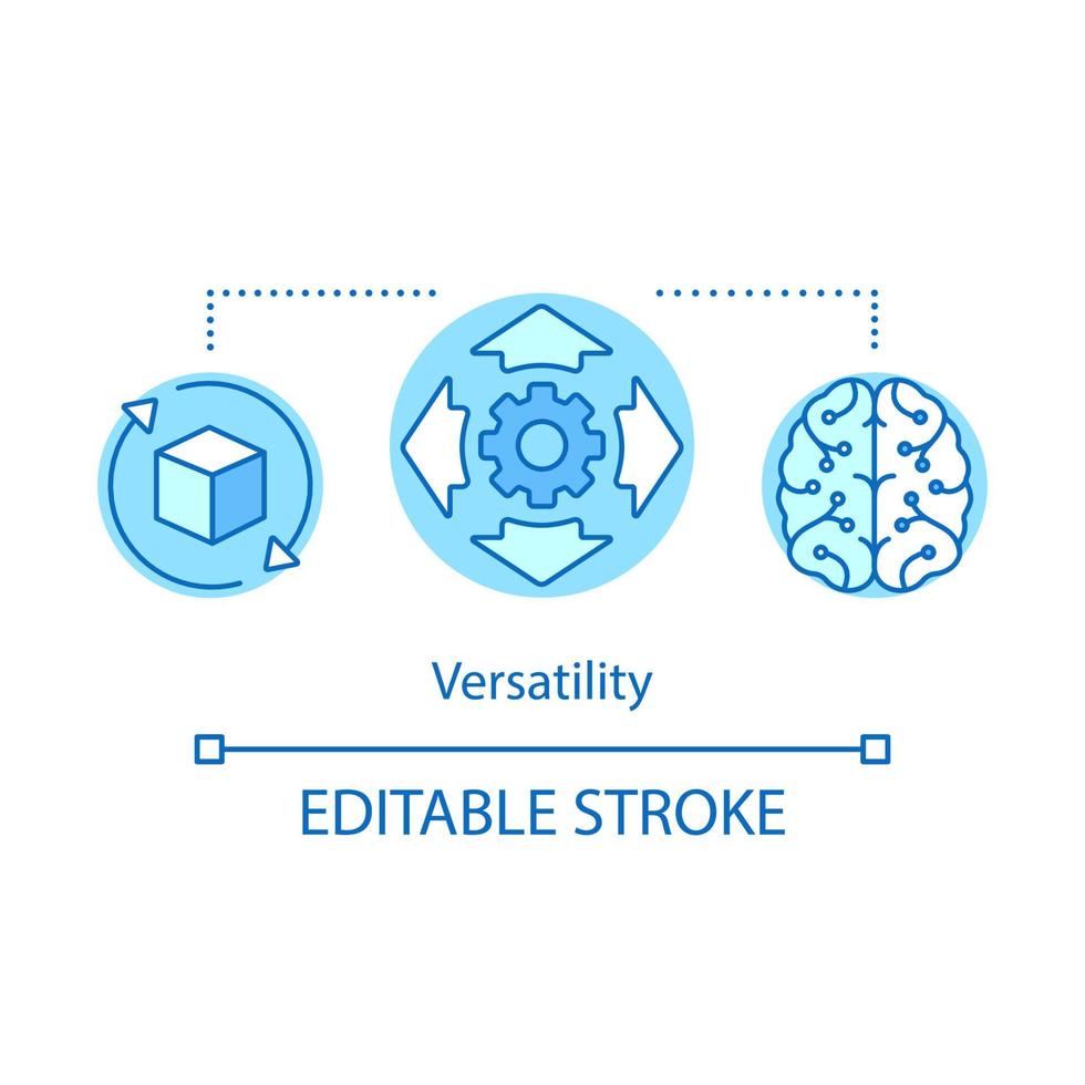 Versatility advantage concept icon. Multidirectional arrows, brainstorm. Business strategy. Benefit technology idea thin line illustration. Vector isolated outline drawing. Editable stroke