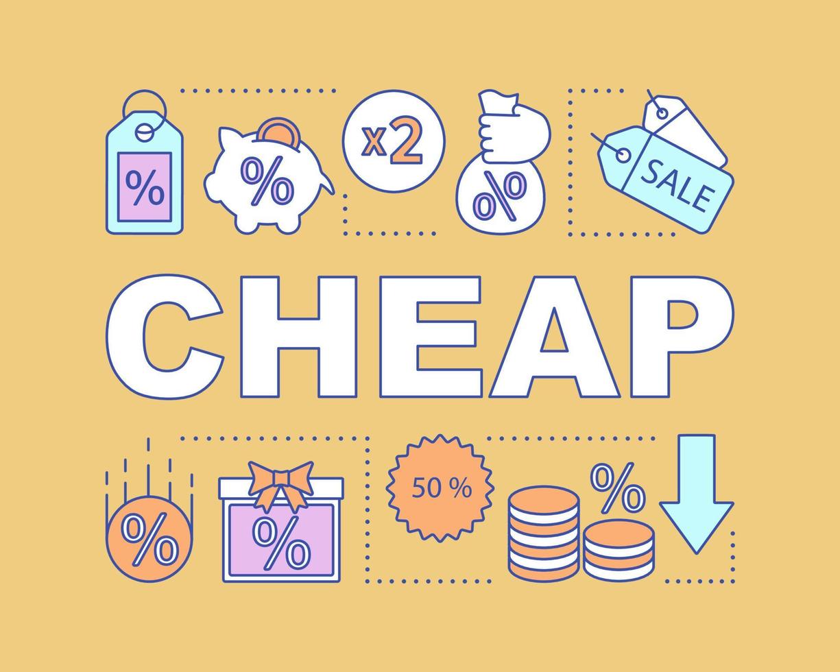 Cheap word concepts banner. Sale, special offers. Last minute deals, price. Saving money, advertising. Presentation, website. Isolated lettering typography idea, icons. Vector outline illustration