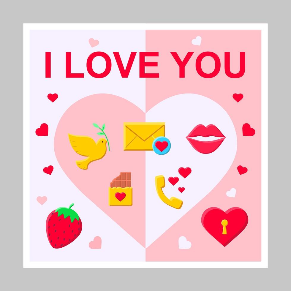 I love you social media posts mockup. Romantic relationships. Advertising web banner design template. Social media booster, content layout. Isolated promotion border, frame with headlines, flat icons vector