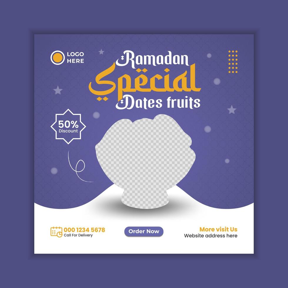 banner de comida especial de ramadán y diseño de plantilla de publicación en redes sociales vector