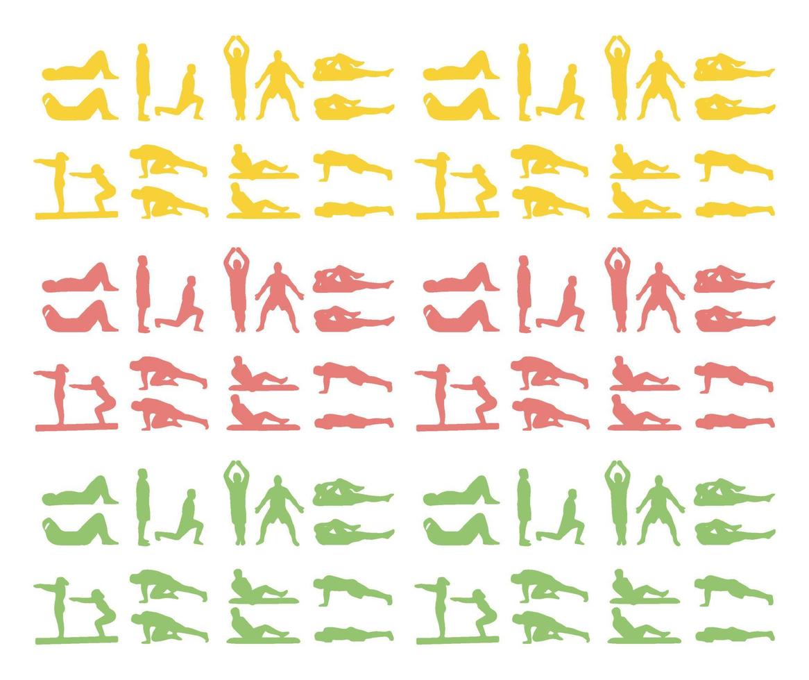 silhouettes of set of exercises background backdrop vector