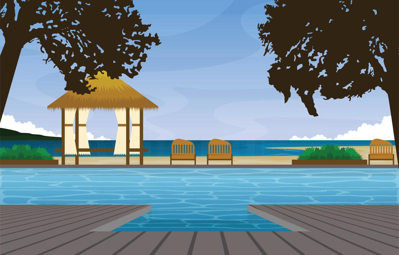 Resort Swimming Pool Travel Vacation Landscape View Bali Illustration vector