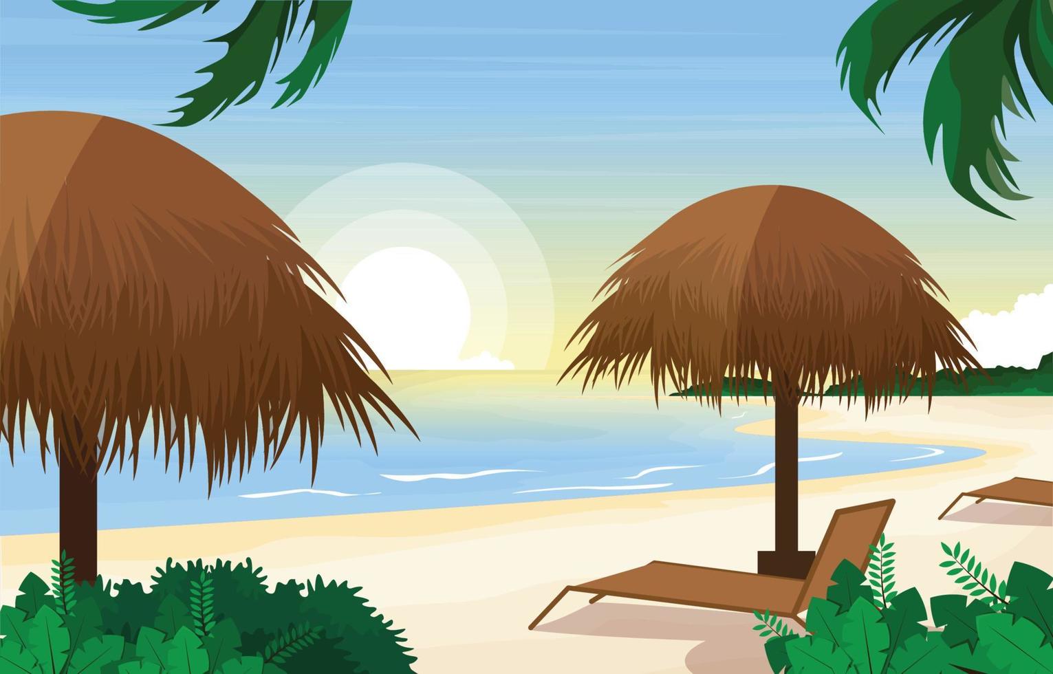 cabaña isla mar verano paisaje vista kuta playa bali ilustración vector