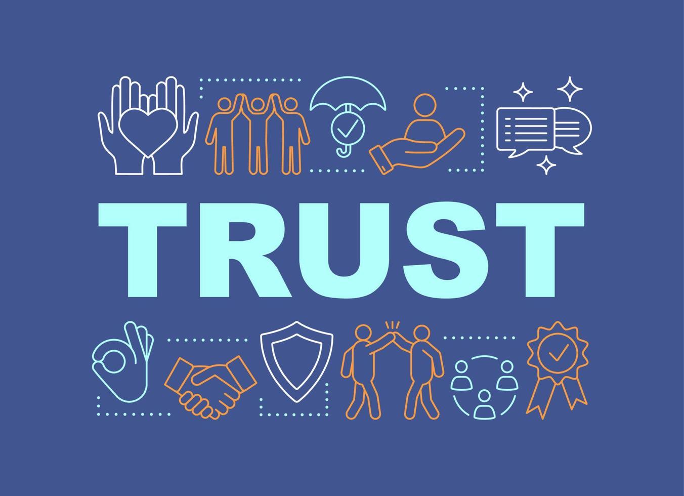 Trust word concepts banner. Charity, insurance, friendship. Presentation, website. Isolated lettering typography idea with linear icons. Vector outline illustration