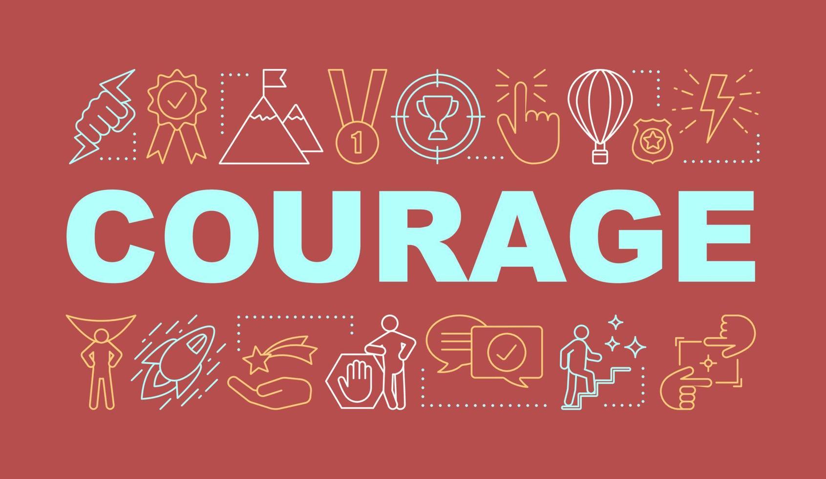 Courage word concepts banner. Strength. Goal achieving. Achievement. Presentation, website. Isolated lettering typography idea with linear icons. Leadership. Vector outline illustration