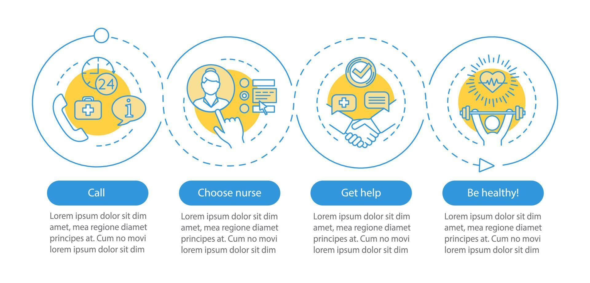 Choose nurse vector infographic template. Nursing service. Business presentation design elements. Data visualization with four steps, options. Process timeline chart. Workflow layout with linear icons