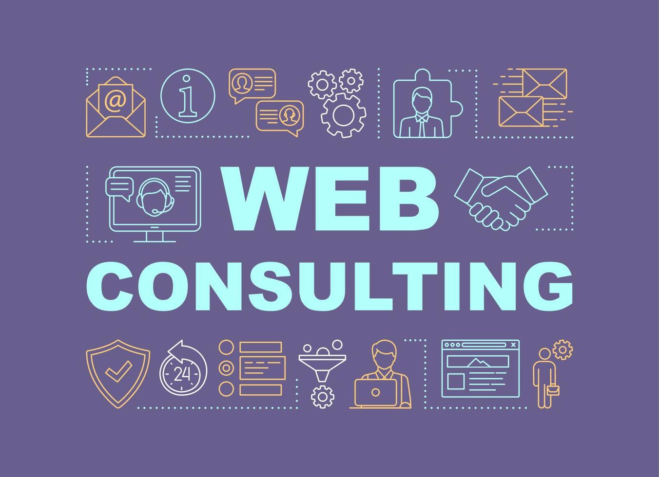 Web consulting word concepts banner. Digital marketing. Customer support service, assistance. Presentation, website. Isolated lettering typography idea with linear icons. Vector outline illustration