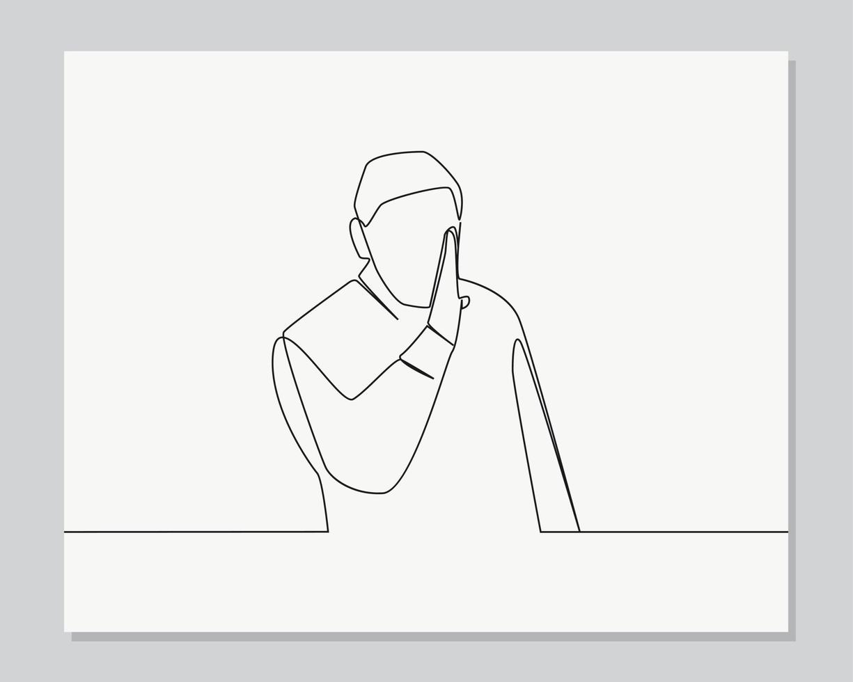 man telling secret behind hand continuous one line illustration vector