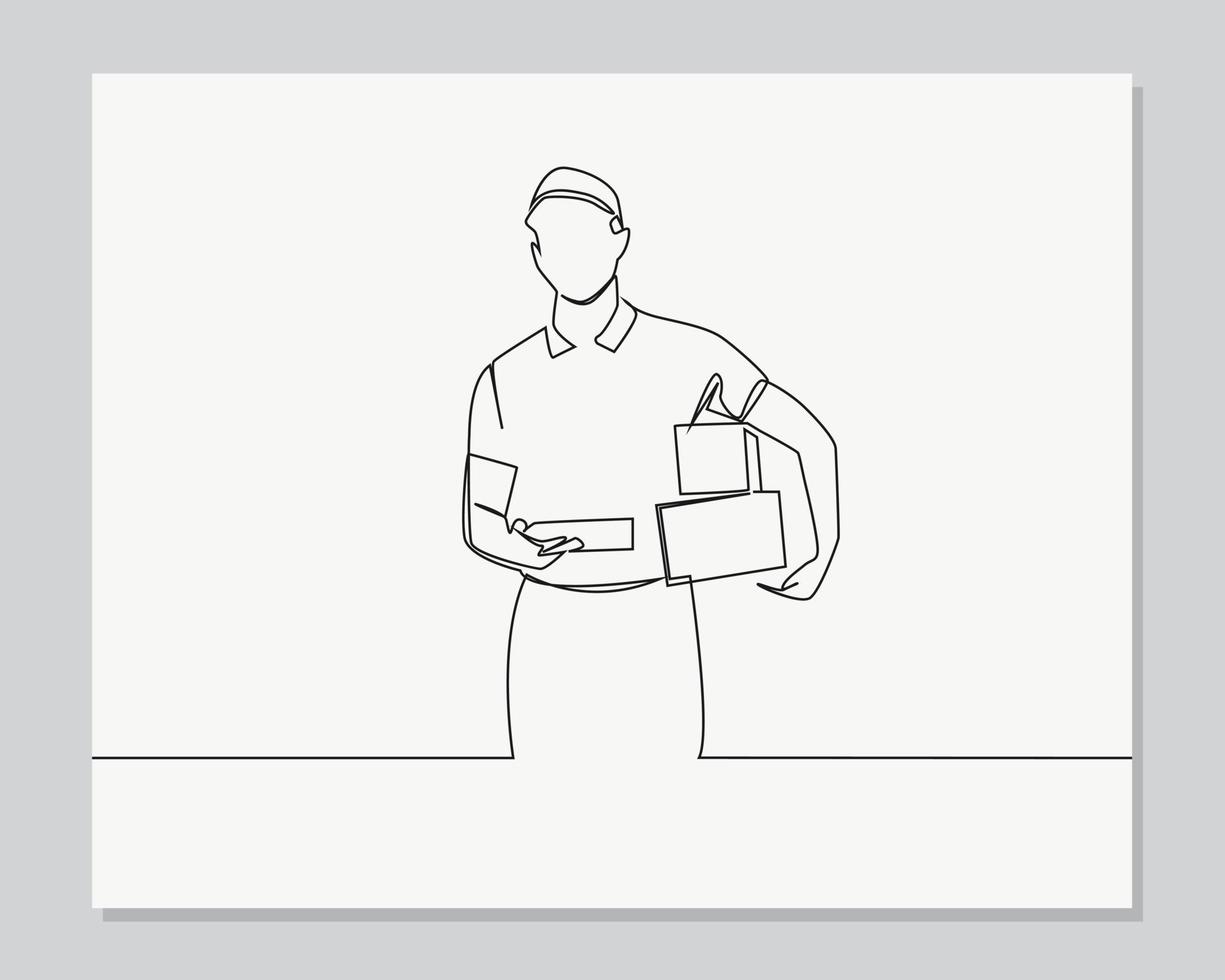 Man delivery continuous one line illustration vector