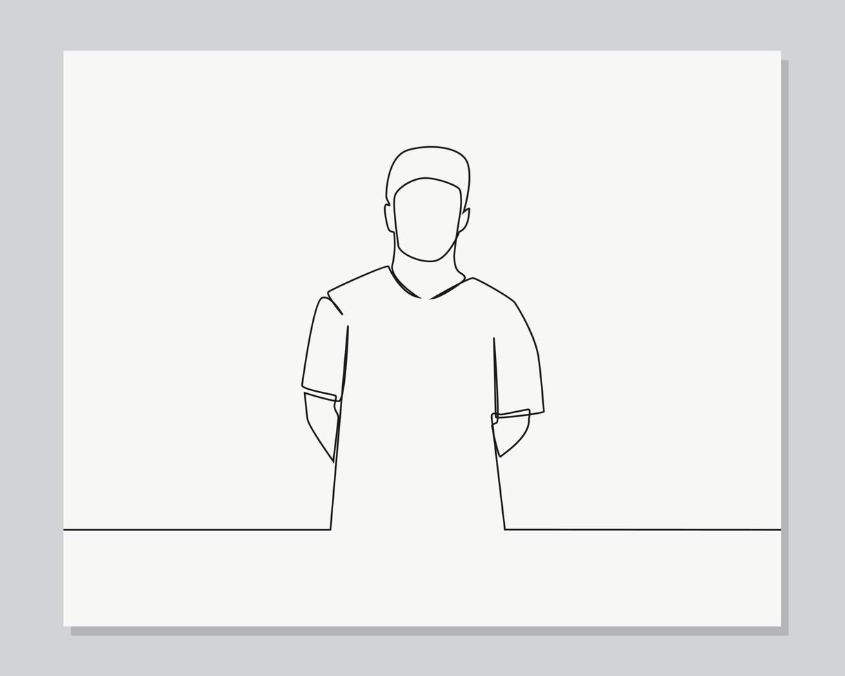 man holding hands behind back continuous one line illustration vector