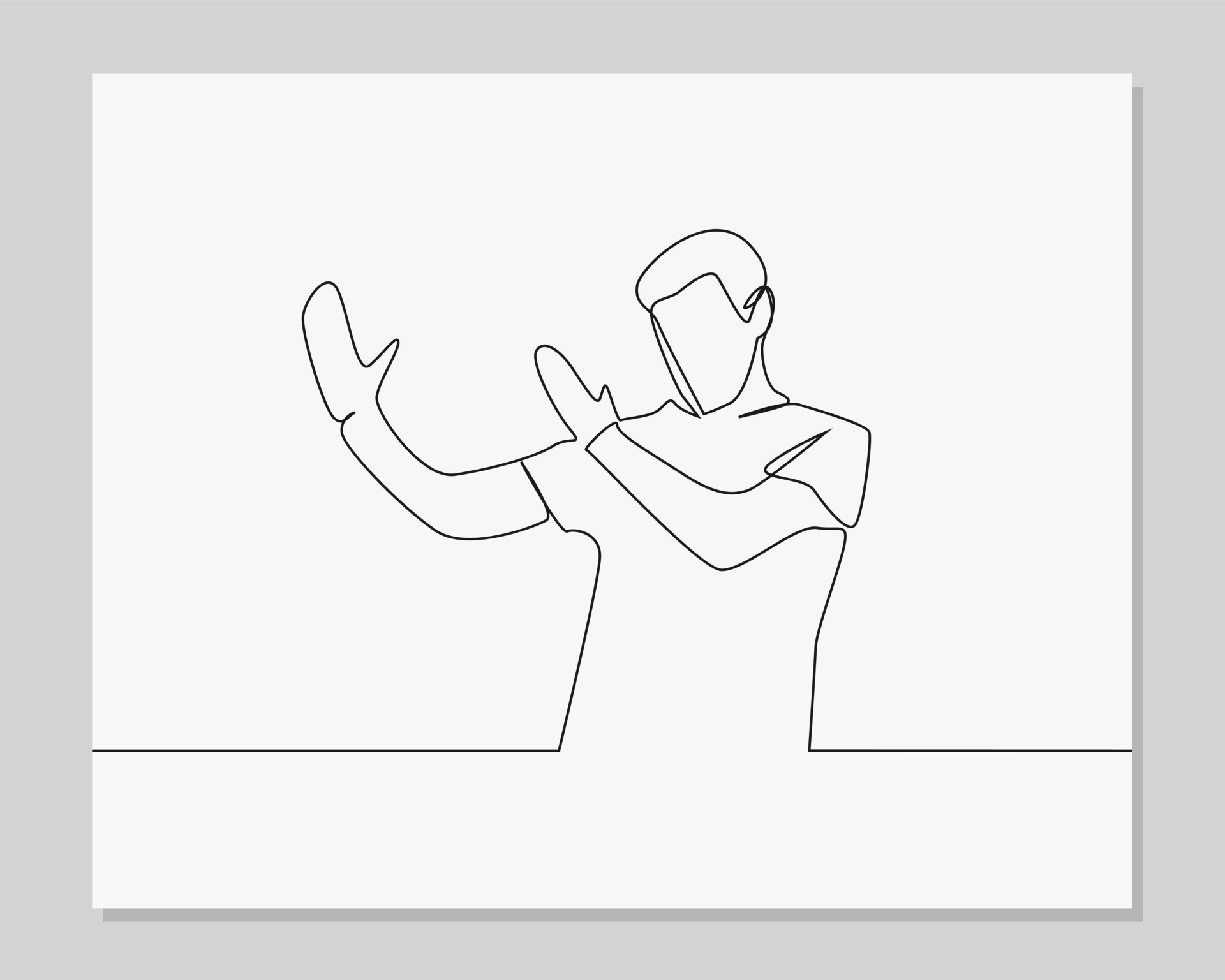 man showing karate chop gesture continuous one line illustration