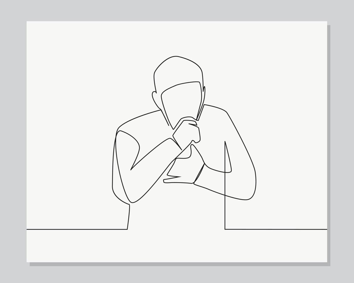 man suffering from cough continuous one line illustration vector