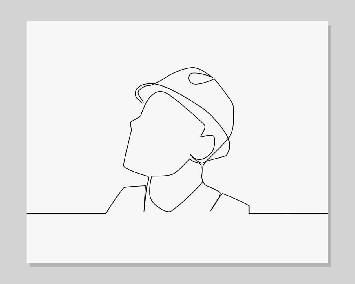 man with helm engineer continuous one line illustration vector