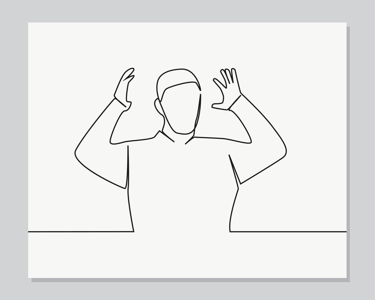 man surrender gesture continuous one line illustration vector
