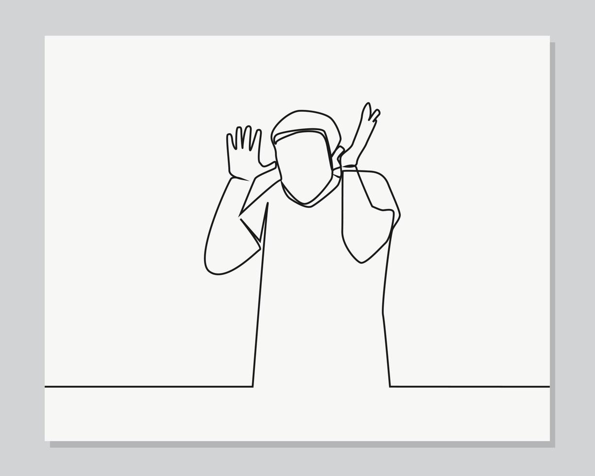man surrender frightened gesture continuous one line illustration vector