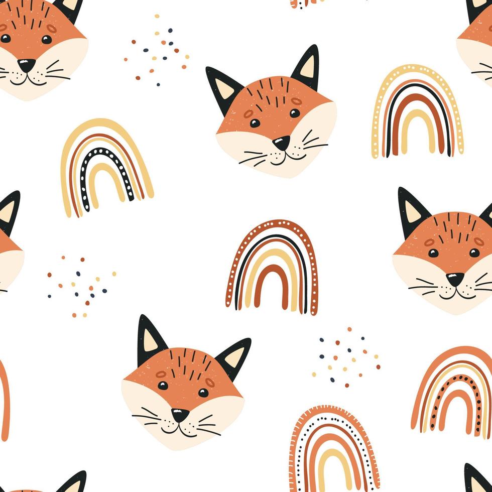 Fox and rainbows. Seamless pattern. Cute baby print. Vector illustration