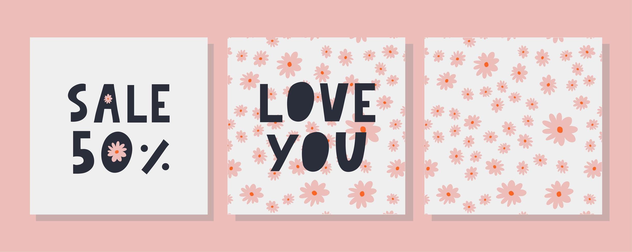 Love you set. Inspirational lettering quote flowers banner. Typography slogan for t shirt printing, graphic design. vector
