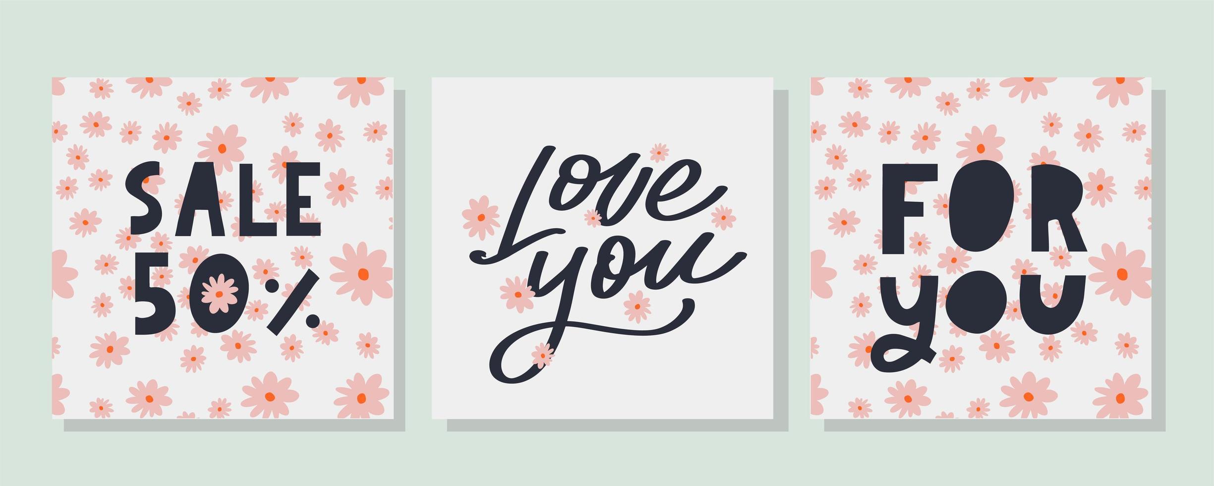 Love you text, hand lettering typography poster on red gradient background. Vector illustration. Romantic quote postcard, card, invitation, banner template.