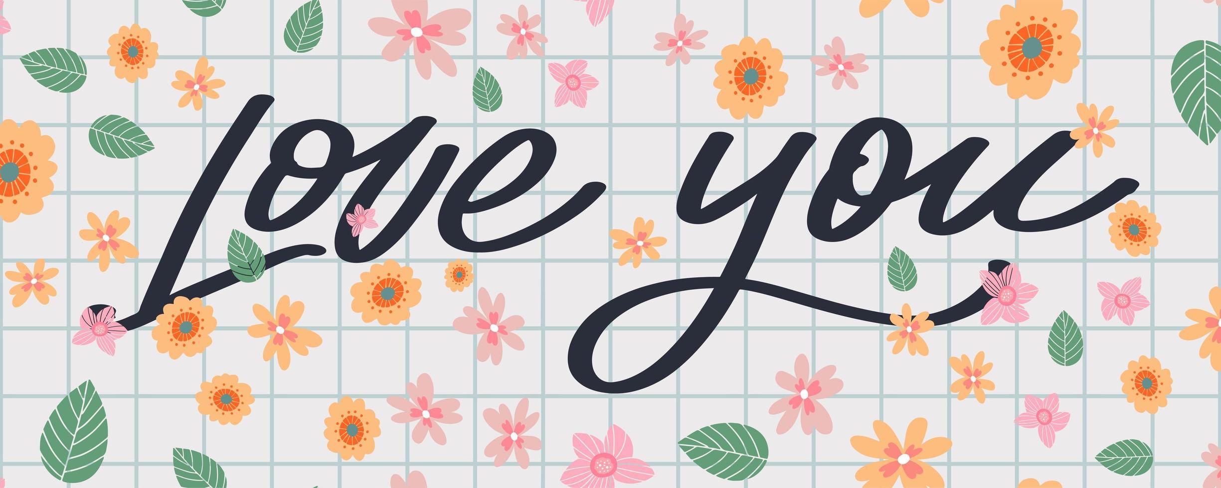 Love you text, hand lettering typography poster on red gradient background. Vector illustration. Romantic quote postcard, card, invitation, banner template.