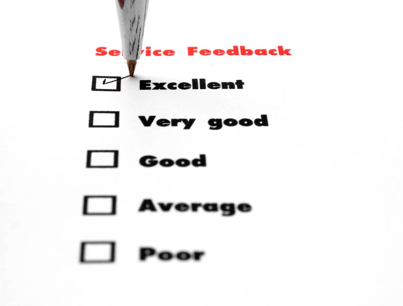 Tick placed you select choice.  excellent,very good,good,average,poor - check excellent photo
