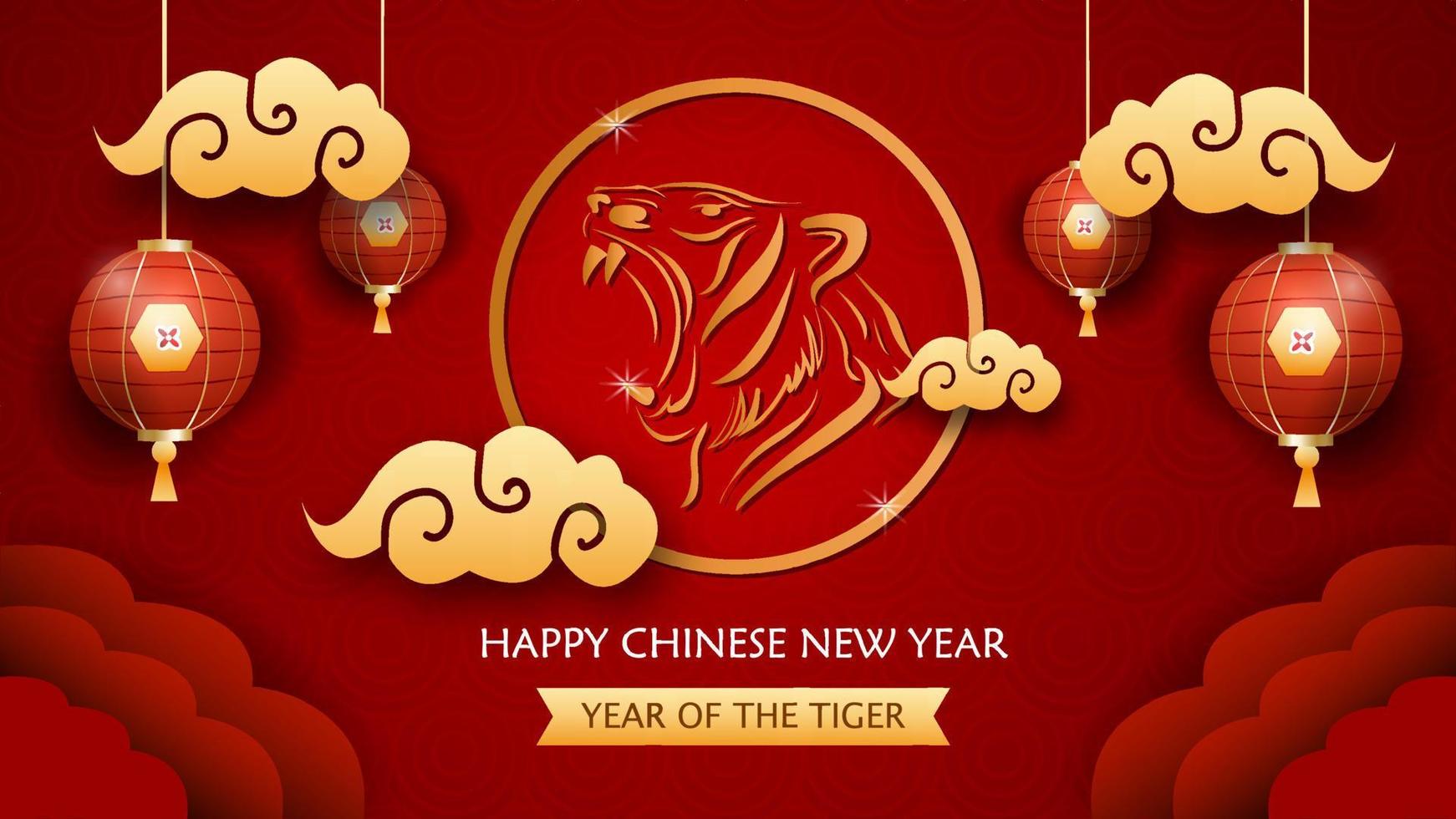 fondo de banner de logotipo de tigre de año nuevo chino 2022 vector