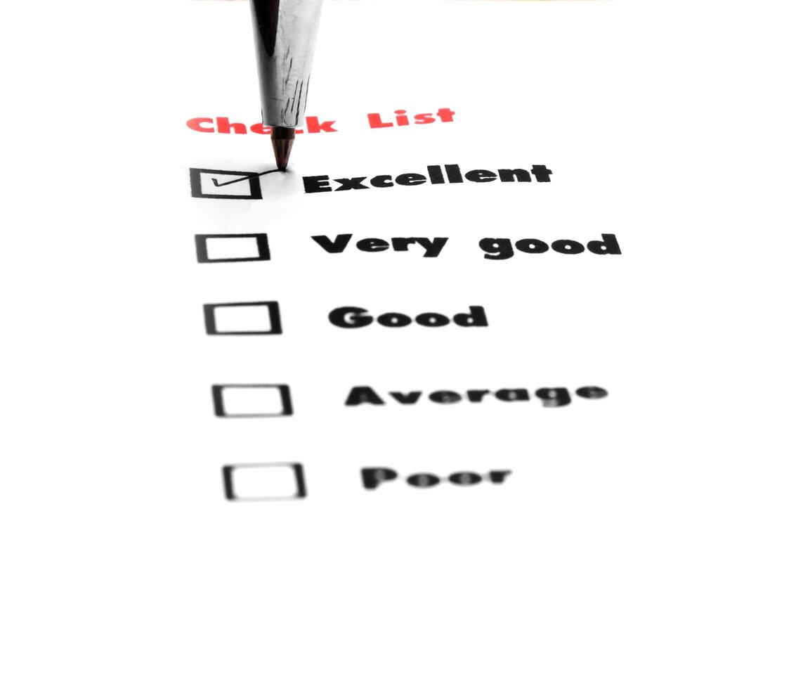 Tick placed you select choice.  excellent,very good,good,average,poor - check excellent photo