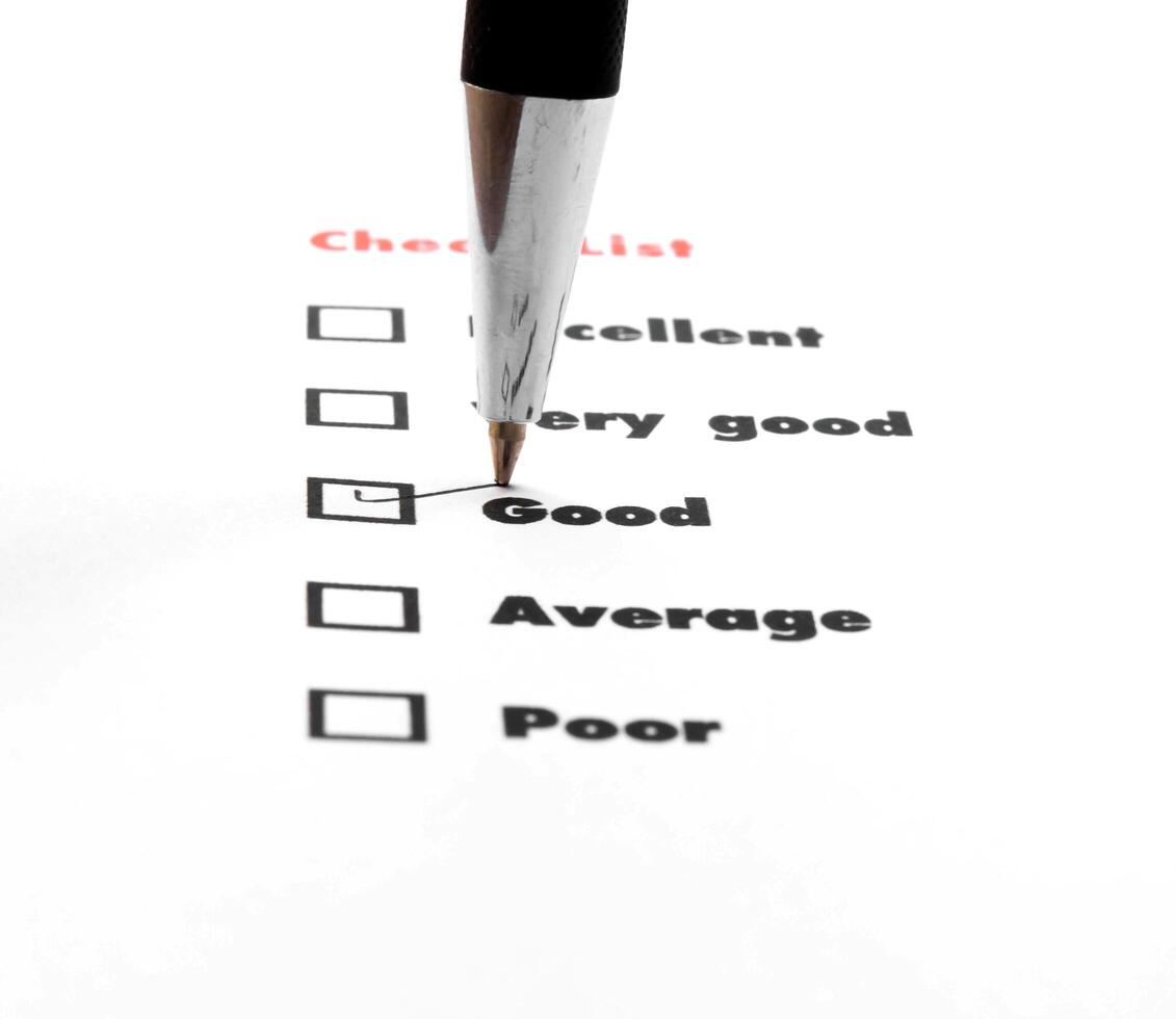 Tick placed you select choice.  excellent,very good,good,average,poor - check good photo