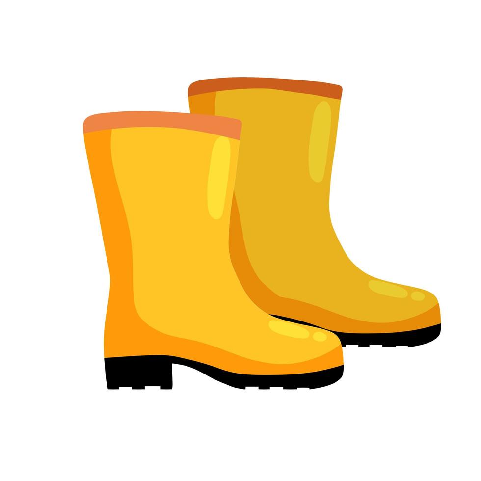 Rubber yellow boot. Waterproof rain shoes for fishing and gardening. Flat cartoon illustration vector