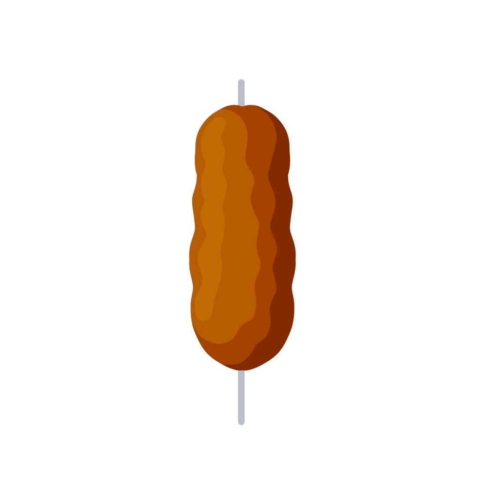 Kebab on stick. Cooking shawarma. Turkish meat. Middle Eastern fast food. Flat illustration isolated on white vector